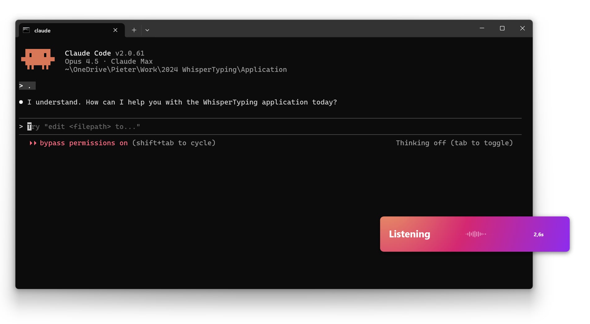 WhisperTyping met Claude Code - spraakdicteren in de terminal